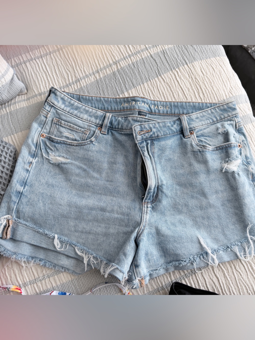 American Eagle Outfitters Light Blue Distressed Denim Jean Shorts